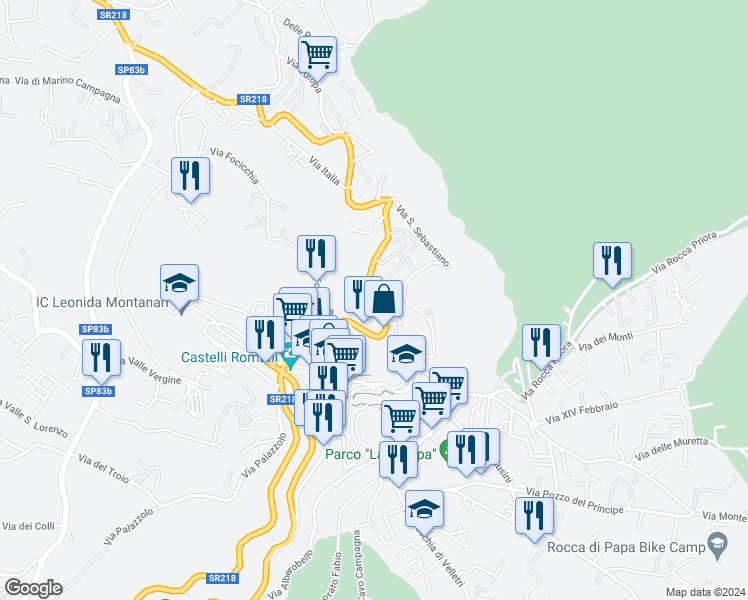 map of restaurants, bars, coffee shops, grocery stores, and more near 267 Via Frascati in Rocca di Papa