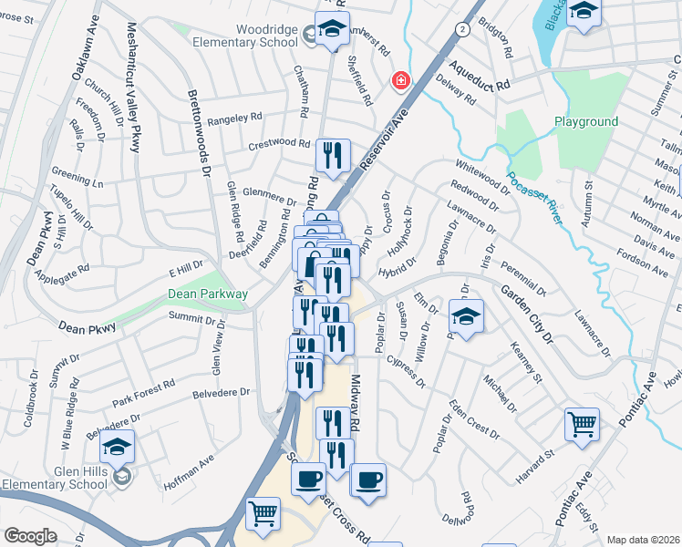 map of restaurants, bars, coffee shops, grocery stores, and more near 41 Garden City Drive in Cranston