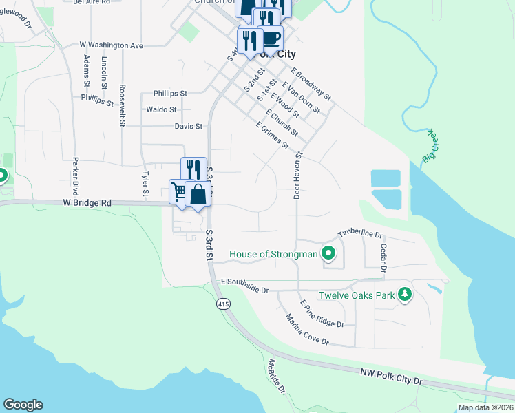 map of restaurants, bars, coffee shops, grocery stores, and more near in Polk City