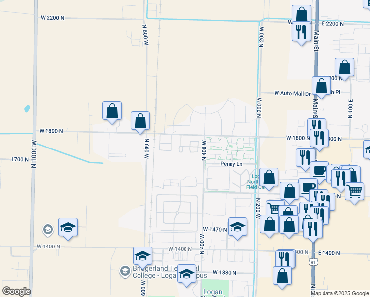 map of restaurants, bars, coffee shops, grocery stores, and more near 486 West 1780 North in Logan