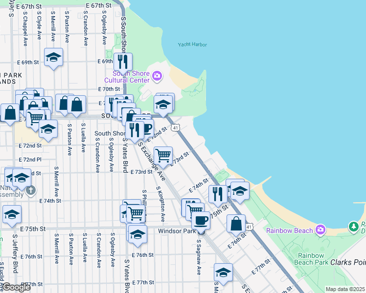 map of restaurants, bars, coffee shops, grocery stores, and more near 7260 U.S. 41 in Chicago