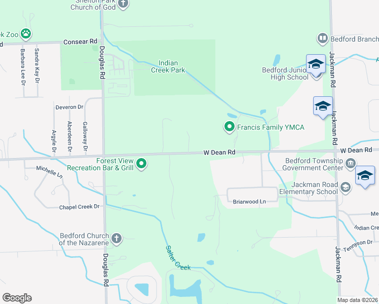 map of restaurants, bars, coffee shops, grocery stores, and more near 2202 West Dean Road in Temperance