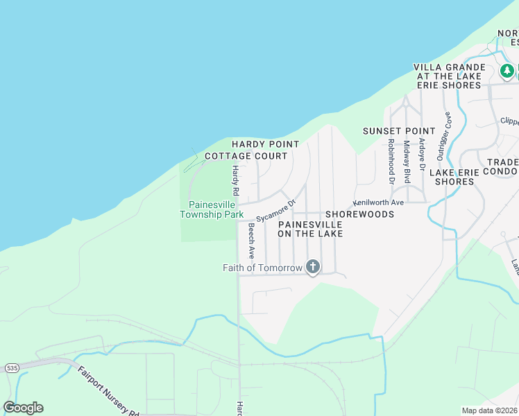 map of restaurants, bars, coffee shops, grocery stores, and more near 32 Lakeview Boulevard in Painesville