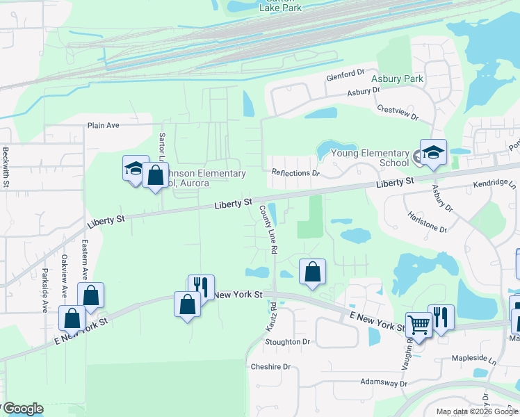 map of restaurants, bars, coffee shops, grocery stores, and more near 628 Declaration Lane in Aurora