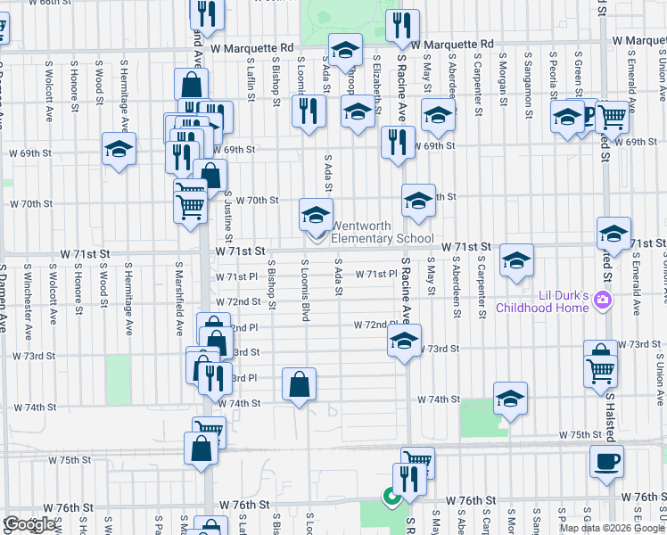 map of restaurants, bars, coffee shops, grocery stores, and more near in Chicago