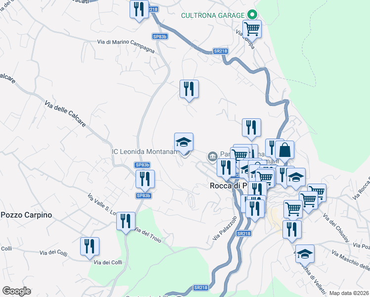 map of restaurants, bars, coffee shops, grocery stores, and more near 2 Via di Marino in Rocca di Papa