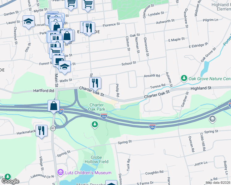 map of restaurants, bars, coffee shops, grocery stores, and more near 16 Kane Road in Manchester