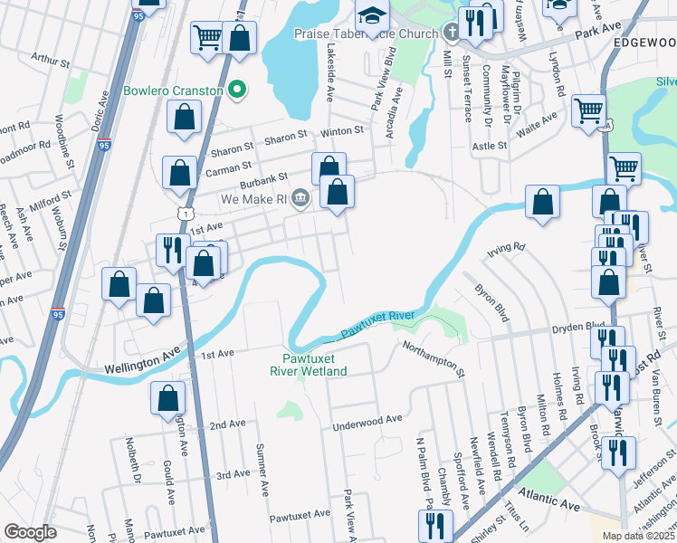 map of restaurants, bars, coffee shops, grocery stores, and more near 80 Perkins Avenue in Cranston