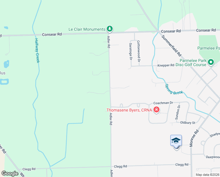 map of restaurants, bars, coffee shops, grocery stores, and more near 8050 Adler Road in Lambertville
