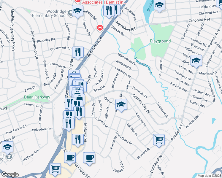 map of restaurants, bars, coffee shops, grocery stores, and more near 168 Garden City Drive in Cranston