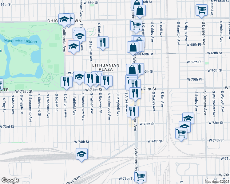map of restaurants, bars, coffee shops, grocery stores, and more near in Chicago