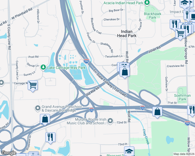 map of restaurants, bars, coffee shops, grocery stores, and more near 6973 Commonwealth Avenue in Indian Head Park