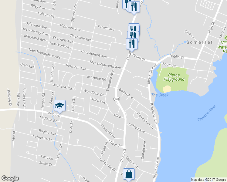 map of restaurants, bars, coffee shops, grocery stores, and more near 2359 County Street in Somerset