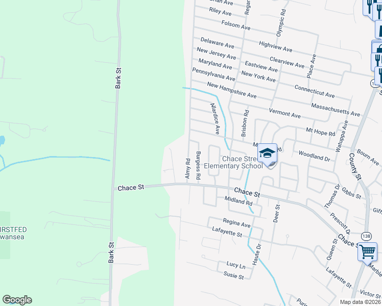 map of restaurants, bars, coffee shops, grocery stores, and more near 138 Almy Road in Somerset