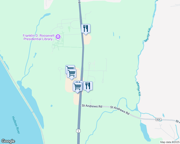 map of restaurants, bars, coffee shops, grocery stores, and more near 2 Red Barn Road in Hyde Park