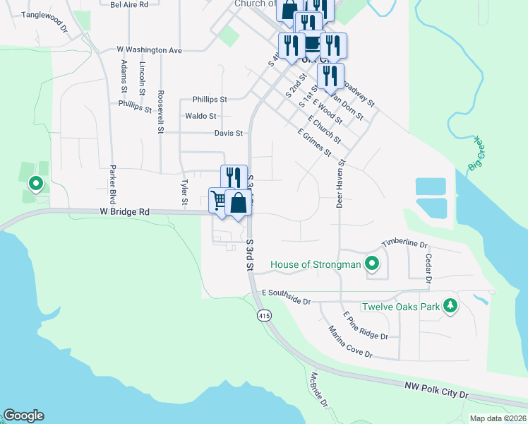 map of restaurants, bars, coffee shops, grocery stores, and more near 1021 South 3rd Street in Polk City