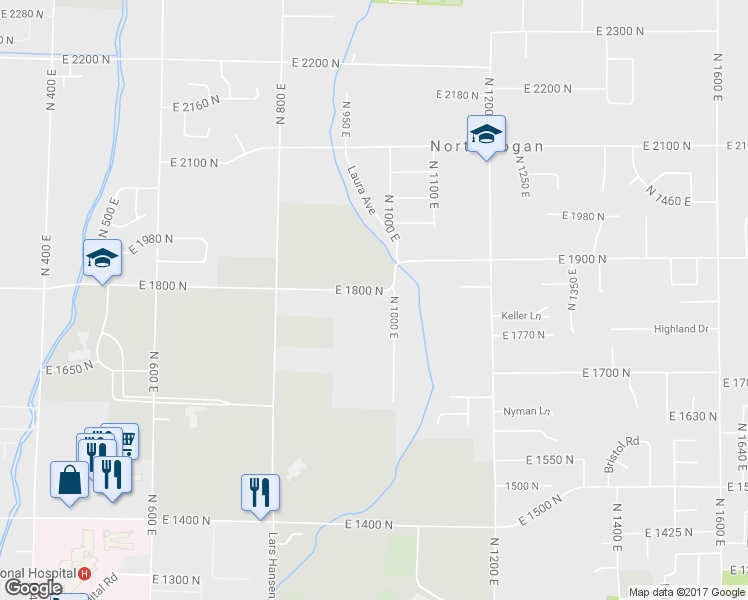 map of restaurants, bars, coffee shops, grocery stores, and more near 980 East 1800 North in North Logan