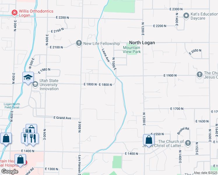 map of restaurants, bars, coffee shops, grocery stores, and more near 980 East 1800 North in North Logan