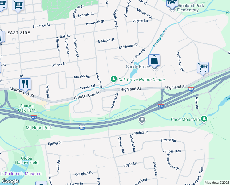 map of restaurants, bars, coffee shops, grocery stores, and more near 10 Gardner Street in Manchester