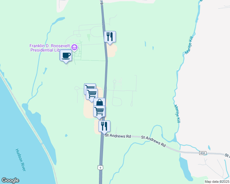 map of restaurants, bars, coffee shops, grocery stores, and more near 2 Red Barn Rd in Hyde Park