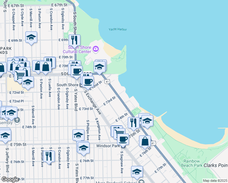 map of restaurants, bars, coffee shops, grocery stores, and more near 7260 U.S. 41 in Chicago