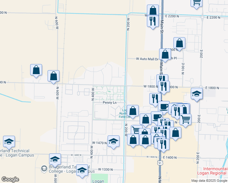 map of restaurants, bars, coffee shops, grocery stores, and more near 45 Kensington Place in Logan
