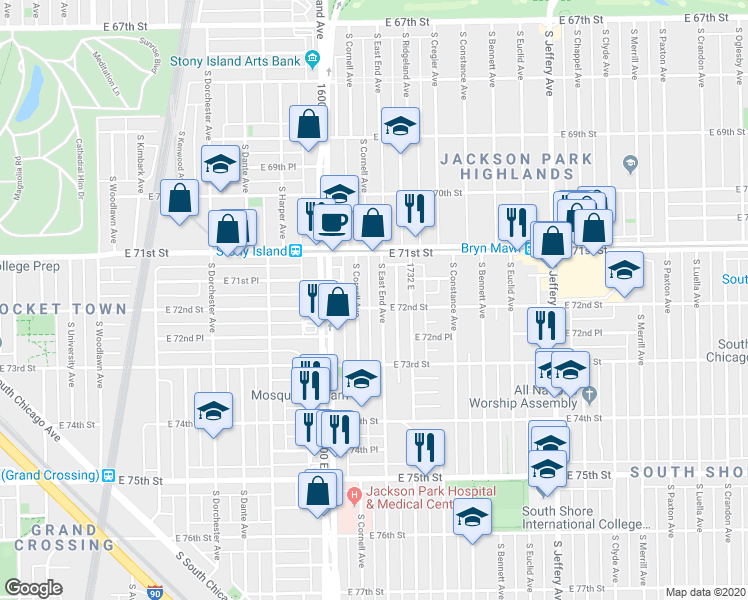 map of restaurants, bars, coffee shops, grocery stores, and more near in Chicago