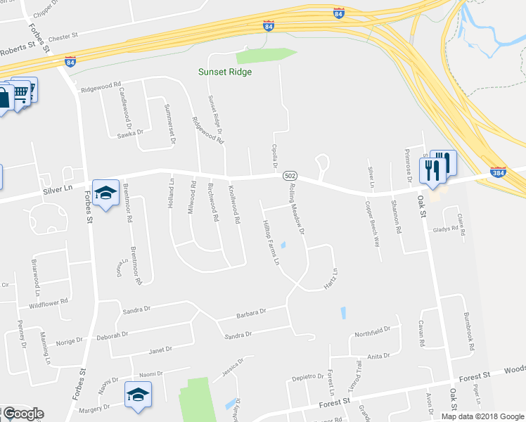 map of restaurants, bars, coffee shops, grocery stores, and more near 137 Jonathan Lane in East Hartford