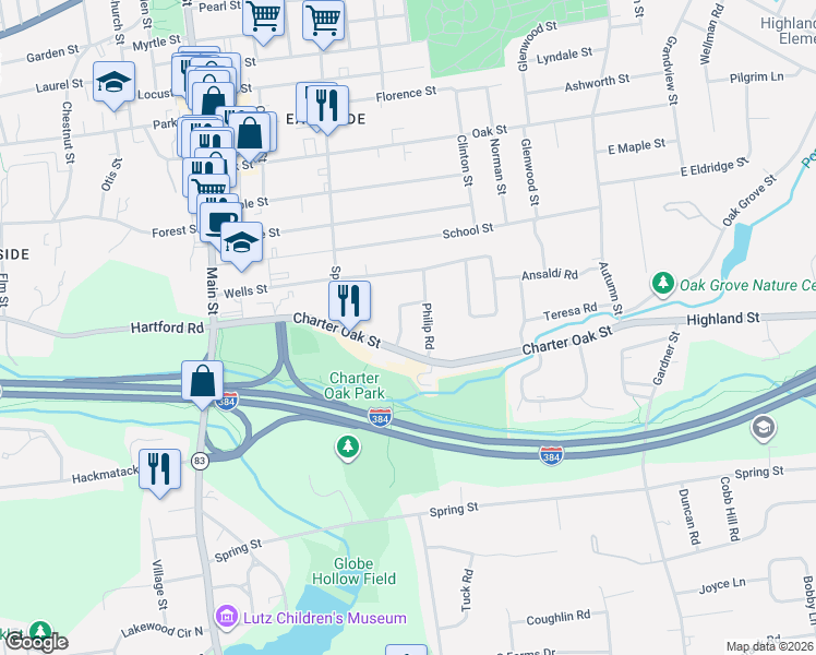 map of restaurants, bars, coffee shops, grocery stores, and more near 16 Kane Road in Manchester