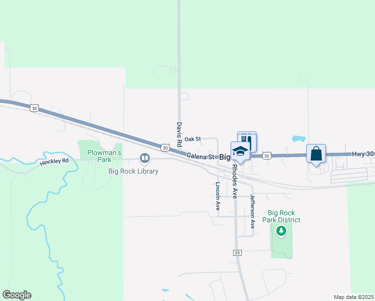 map of restaurants, bars, coffee shops, grocery stores, and more near 48W230 U.S. 30 in Big Rock