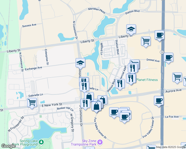 map of restaurants, bars, coffee shops, grocery stores, and more near 506 Grosvenor Lane in Aurora
