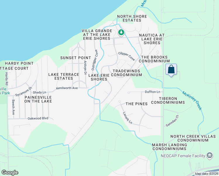 map of restaurants, bars, coffee shops, grocery stores, and more near 900 Pebble Beach Cove in Painesville