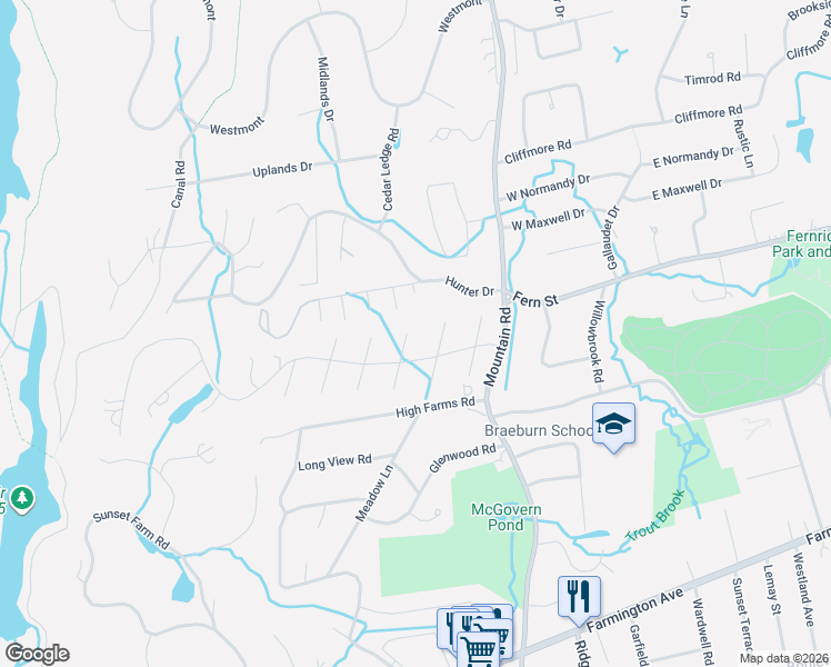map of restaurants, bars, coffee shops, grocery stores, and more near 40 Stoner Drive in West Hartford