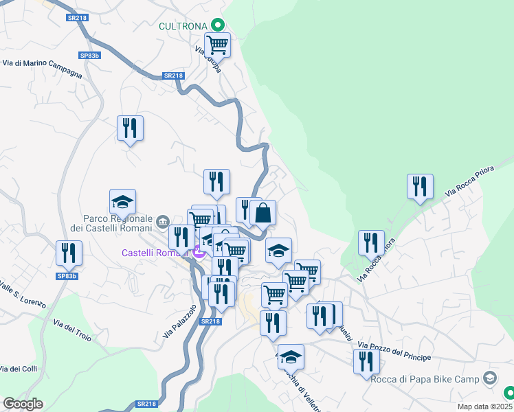 map of restaurants, bars, coffee shops, grocery stores, and more near 267 Via Frascati in Rocca di Papa