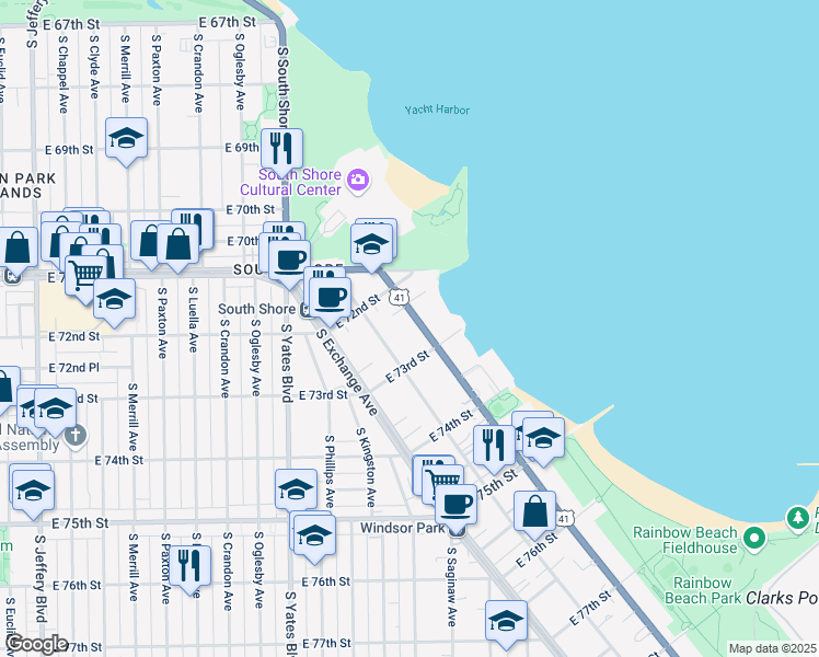map of restaurants, bars, coffee shops, grocery stores, and more near 7260 U.S. 41 in Chicago
