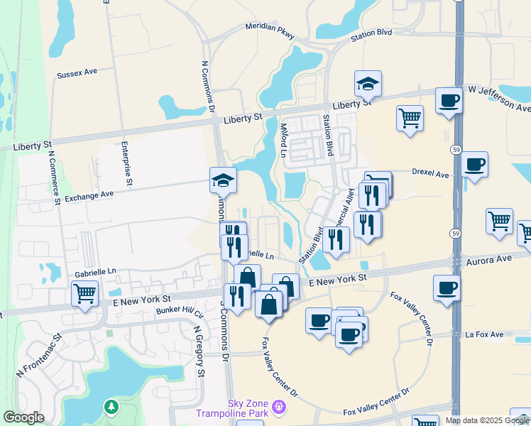 map of restaurants, bars, coffee shops, grocery stores, and more near 506 Grosvenor Lane in Aurora