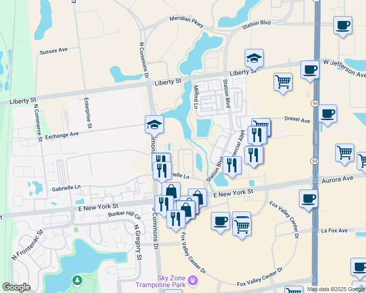 map of restaurants, bars, coffee shops, grocery stores, and more near 506 Grosvenor Lane in Aurora