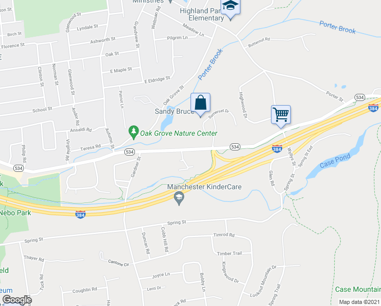 map of restaurants, bars, coffee shops, grocery stores, and more near 144 Highland Street in Manchester