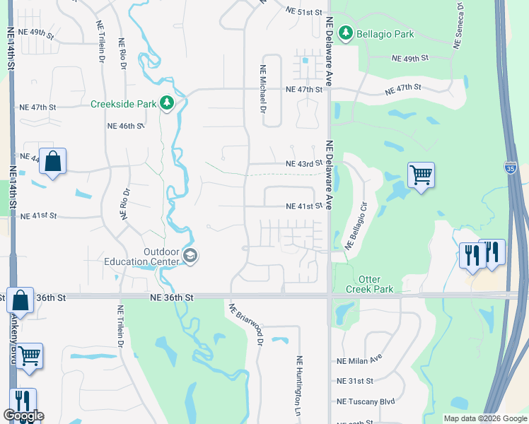 map of restaurants, bars, coffee shops, grocery stores, and more near 819 Northeast 41st Street in Ankeny