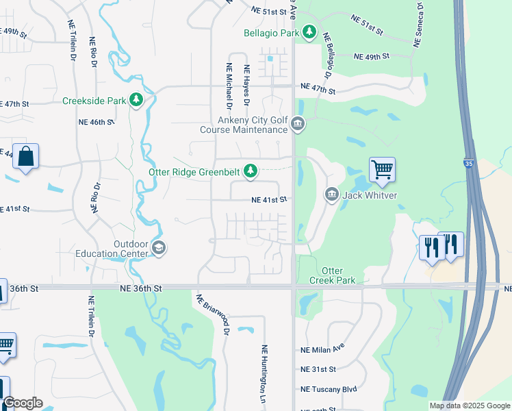 map of restaurants, bars, coffee shops, grocery stores, and more near 927 NE 41st St in Ankeny