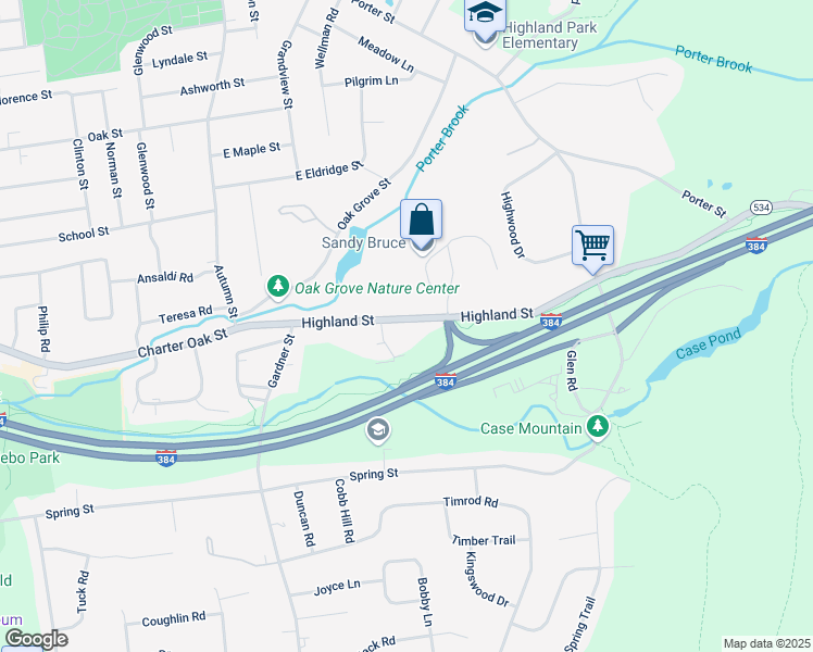 map of restaurants, bars, coffee shops, grocery stores, and more near 144 Highland Street in Manchester