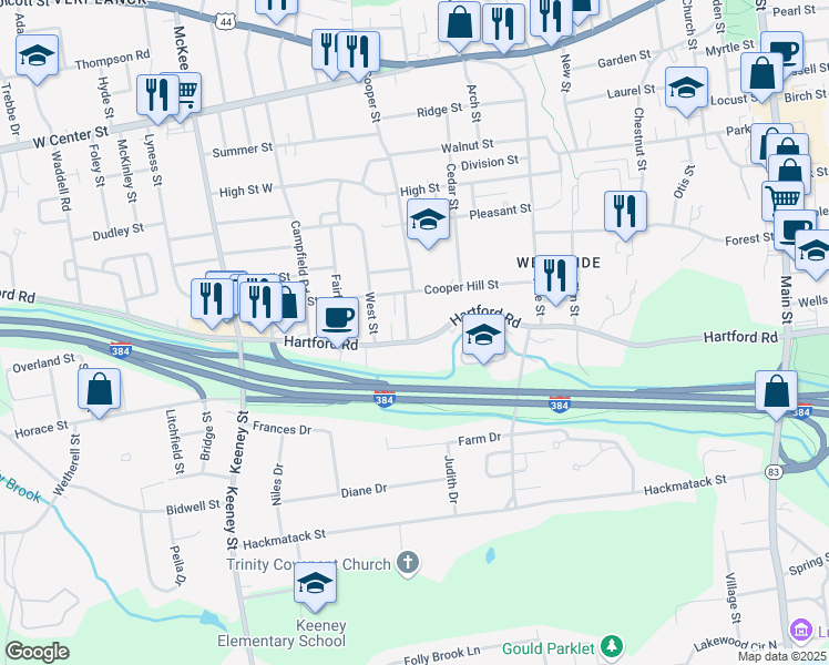 map of restaurants, bars, coffee shops, grocery stores, and more near 16 Goslee Drive in Manchester