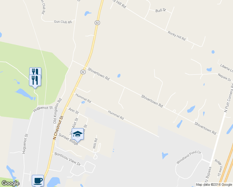 map of restaurants, bars, coffee shops, grocery stores, and more near 50 Shivertown Road in New Paltz