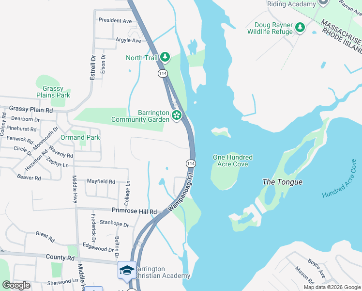 map of restaurants, bars, coffee shops, grocery stores, and more near 14 Pinetop Road in Barrington