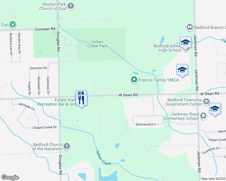 map of restaurants, bars, coffee shops, grocery stores, and more near 2202 West Dean Road in Temperance