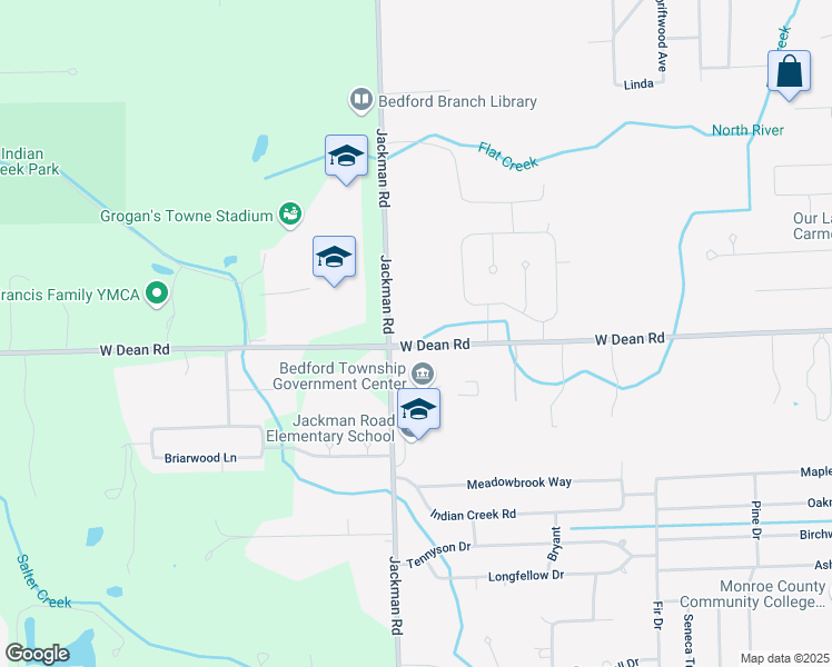 map of restaurants, bars, coffee shops, grocery stores, and more near 1666 West Dean Road in Temperance