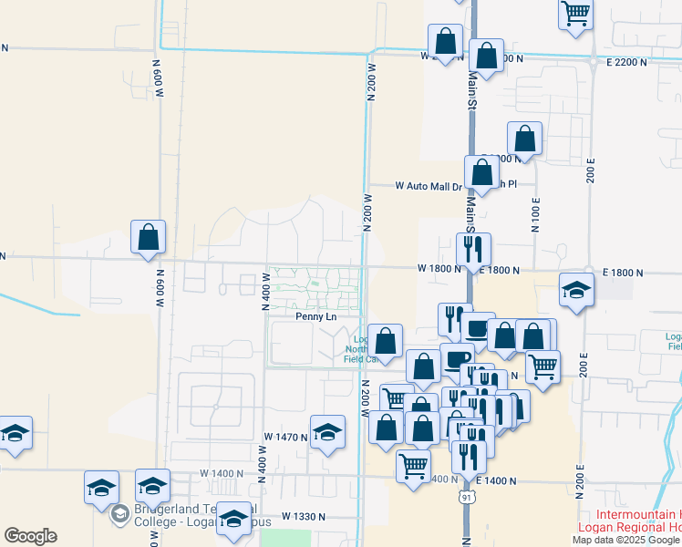 map of restaurants, bars, coffee shops, grocery stores, and more near 73 Hampton Place in Logan