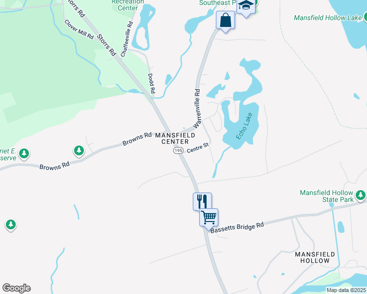 map of restaurants, bars, coffee shops, grocery stores, and more near 526 Storrs Road in Mansfield