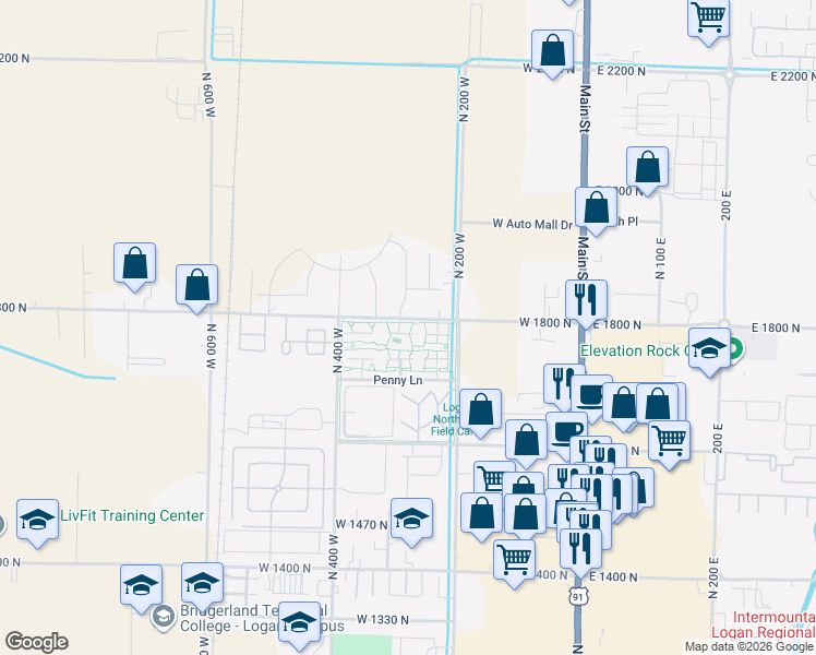 map of restaurants, bars, coffee shops, grocery stores, and more near 54 Kensington Place in Logan