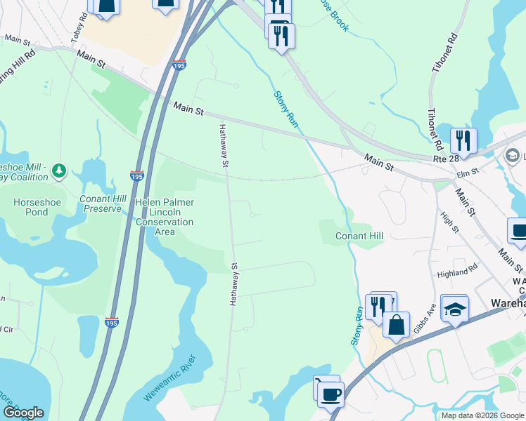 map of restaurants, bars, coffee shops, grocery stores, and more near 6 Brittany Drive in Wareham
